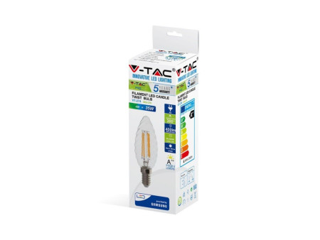 SKU 279 VT-274 V-TAC PRO Lampadina LED Chip Samsung E14 4W Candela Tortiglione Filamento 2700K