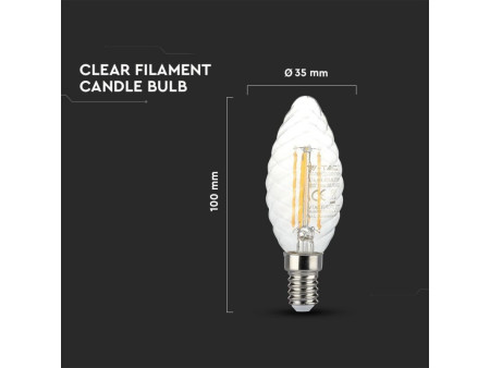 SKU 279 VT-274 V-TAC PRO Lampadina LED Chip Samsung E14 4W Candela Tortiglione Filamento 2700K