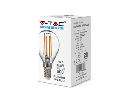 SKU 2846 VT-2466 V-TAC Lampadina LED E14 6W 100LM/W P45 Filamento 4000K