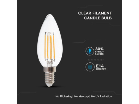 SKU 2850 VT-2327 V-TAC Lampadina LED Bulb E14 6W 130LM/W Candela Filamento 6400K