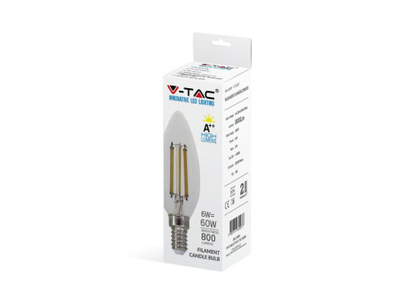 SKU 2848 VT-2327 V-TAC Lampadina LED E14 6W 130LM/W Candela Filamento 2700K