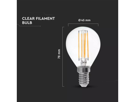 SKU 2856 VT-2486 V-TAC Lampadina LED Bulb E14 6W 130LM/W Filamento P45 6400K