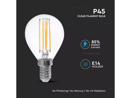 SKU 2856 VT-2486 V-TAC Lampadina LED Bulb E14 6W 130LM/W Filamento P45 6400K