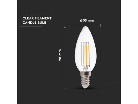 SKU 2870 VT-2304D V-TAC Lampadina LED E14 4W Candela Filamento 3000K Dimmerabilev