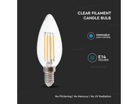 SKU 2870 VT-2304D V-TAC Lampadina LED E14 4W Candela Filamento 3000K Dimmerabilev