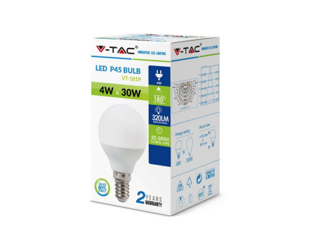 SKU 4123 VT-1819 V-TAC Lampadina LED E14 4W P45 2700K