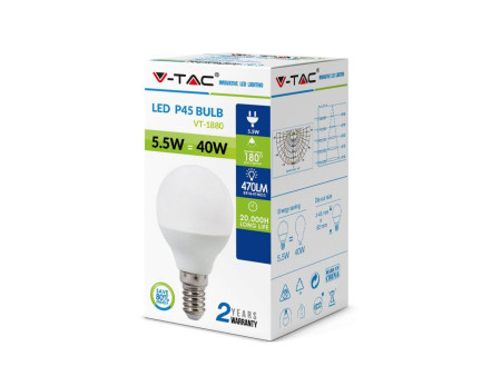 SKU 42501 VT-1880 V-TAC Lampadina LED E14 5,5W P45 2700K