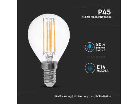SKU 4426 VT-1996 V-TAC Lampadina LED E14 4W 100LM/W E14 P45 Filamento 6400K