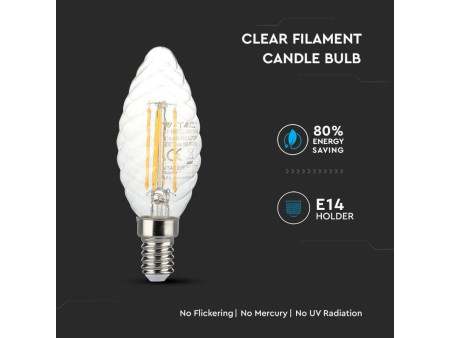 SKU 4307 VT-1985 V-TAC Lampadina LED E14 4W Candela Tortiglione Filmento 2700K