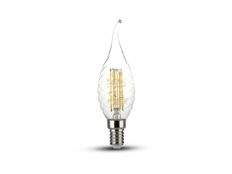 SKU 4432 VT-1995 V-TAC Lampadina LED E14 4W 100LM/W Candela a Fiamma Tortiglione Filamento 6400K