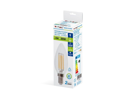 SKU 4365 VT-1986D V-TAC Lampadina LED E14 4W Candela Filamento 2700K Dimmerabile