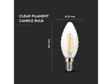 SKU 4367 VT-1985D V-TAC Lampadina LED E14 4W Candela Tortiglione Filamento 2700K Dimmerabile