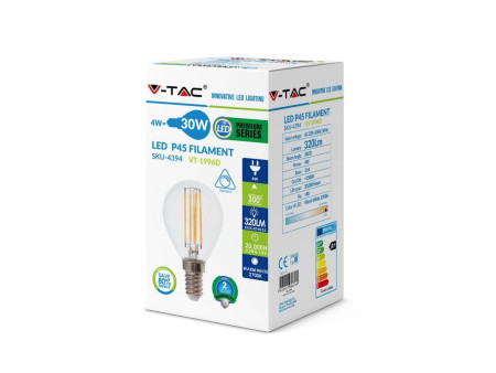 SKU 4394 VT-1996D V-TAC Lampadina LED E14 4W 100LM/W P45 Filamento 2700K Dimmerabile