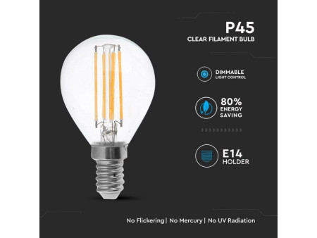 SKU 4394 VT-1996D V-TAC Lampadina LED E14 4W 100LM/W P45 Filamento 2700K Dimmerabile