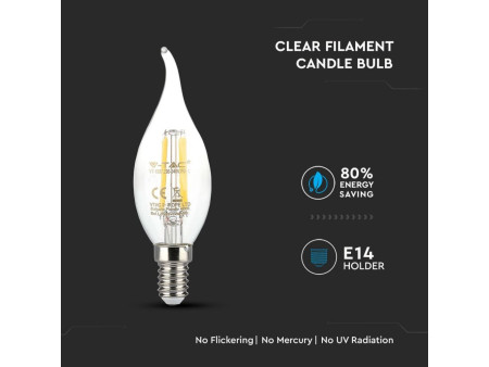 SKU 4430 VT-1997 V-TAC Lampadina LED E14 4W Candela a Fiamma Filamento 6400K