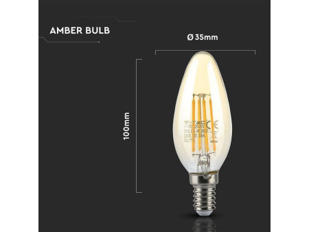 SKU 7113 VT-1955 V-TAC Lampadina LED E14 4W Candela Filamento Ambrato 2200K