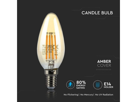 SKU 7113 VT-1955 V-TAC Lampadina LED E14 4W Candela Filamento Ambrato 2200K