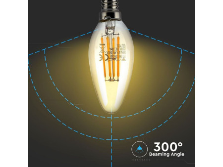 SKU 7113 VT-1955 V-TAC Lampadina LED E14 4W Candela Filamento Ambrato 2200K