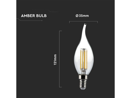 SKU 7114 VT-1949 V-TAC Lampadina LED E14 4W Candela a Fiamma Filamento Ambrato 2200K