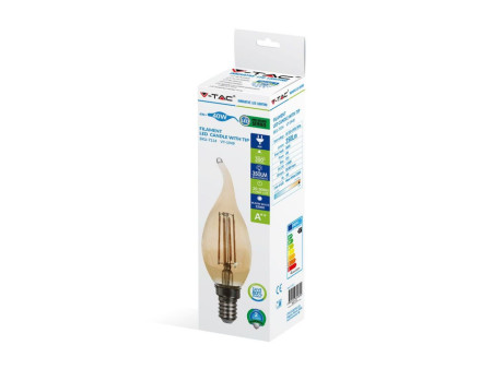 SKU 7114 VT-1949 V-TAC Lampadina LED E14 4W Candela a Fiamma Filamento Ambrato 2200K