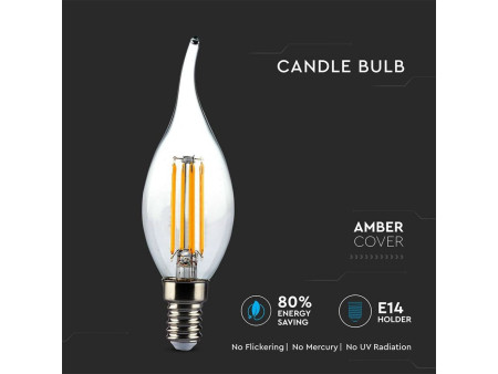 SKU 7114 VT-1949 V-TAC Lampadina LED E14 4W Candela a Fiamma Filamento Ambrato 2200K