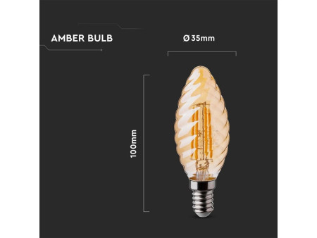 SKU 7115 VT-1948 V-TAC Lampadina LED E14 4W Candela Tortiglione Filamento Ambrato 2200K