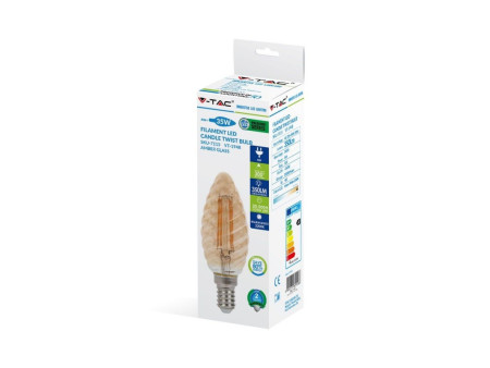 SKU 7115 VT-1948 V-TAC Lampadina LED E14 4W Candela Tortiglione Filamento Ambrato 2200K