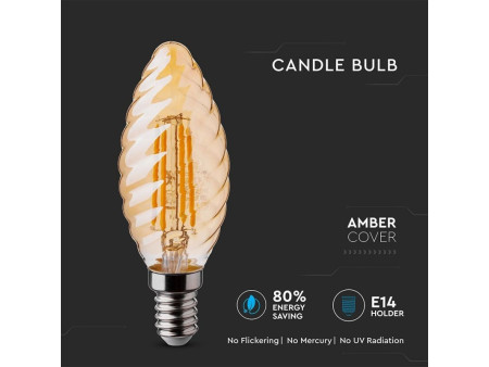 SKU 7115 VT-1948 V-TAC Lampadina LED E14 4W Candela Tortiglione Filamento Ambrato 2200K