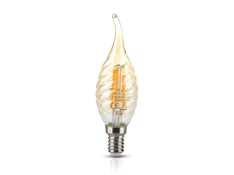 SKU 7116 VT-1947 V-TAC Lampadina LED E14 4W Candela a Fiamma Tortiglione Filamento Ambrato 2700K