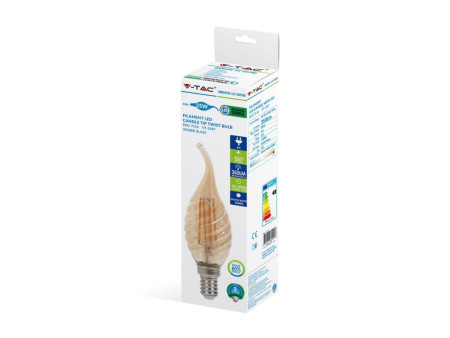 SKU 7116 VT-1947 V-TAC Lampadina LED E14 4W Candela a Fiamma Tortiglione Filamento Ambrato 2700K