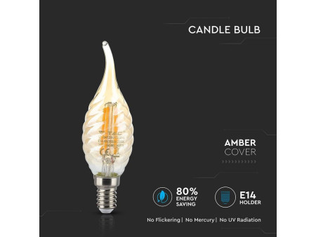 SKU 7116 VT-1947 V-TAC Lampadina LED E14 4W Candela a Fiamma Tortiglione Filamento Ambrato 2700K