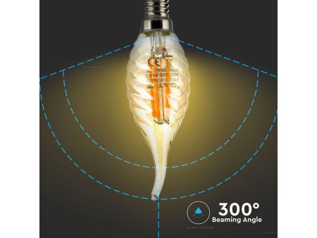 SKU 7116 VT-1947 V-TAC Lampadina LED E14 4W Candela a Fiamma Tortiglione Filamento Ambrato 2700K