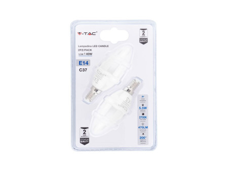 SKU 7291 VT-2106-B V-TAC Lampadina LED E14 5,5W Candela 2700K (Blister 2 pezzi)