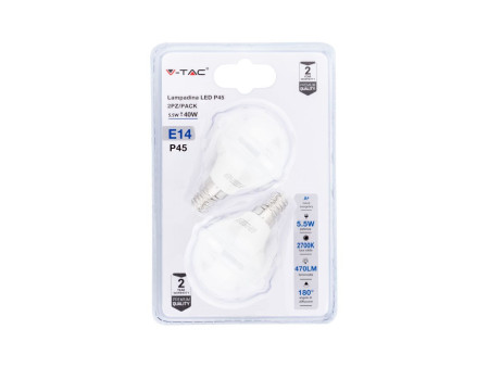 SKU 7355 VT-2146-B V-TAC Lampadina LED E14 5,5W P45 2700K (Blister 2 Pezzi)