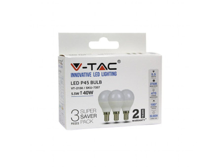 SKU 7357 VT-2156 V-TAC Lampadina LED E14 5,5W P45 2700K (Box 3 Pezzi)