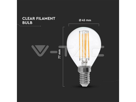 SKU 7366 VT-2184 V-TAC Lampadina LED E14 4W 100LM/W P45 Filamento 2700K (Blister 2 Pezzi)