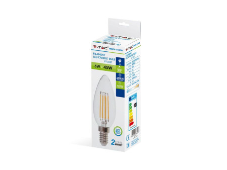 SKU 7424 VT-2127 V-TAC Lampadina LED E14 6W Candela Filamento 4000K