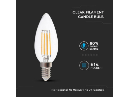 SKU 7425 VT-2127 V-TAC Lampadina LED E14 6W Candela Filamento 6400K