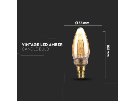 SKU 7472 VT-2152 V-TAC Lampadina LED E14 2W Candela Filamento Ambrato Art 1800Kv