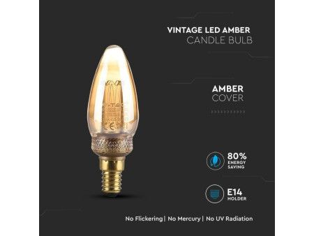 SKU 7472 VT-2152 V-TAC Lampadina LED E14 2W Candela Filamento Ambrato Art 1800Kv