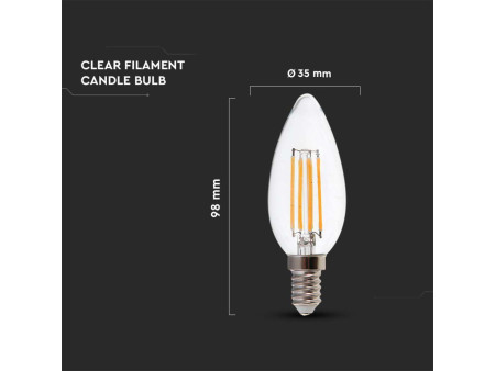 SKU 7806 VT-21125 V-TAC Lampadina LED E14 5.5W 110LM/W Candela Filamento 3000K Dimmerabile