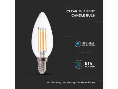 SKU 7806 VT-21125 V-TAC Lampadina LED E14 5.5W 110LM/W Candela Filamento 3000K Dimmerabile