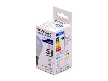 SKU 863 VT-270 V-TAC PRO Lampadina LED Chip Samsung E14 7W P45 3000K