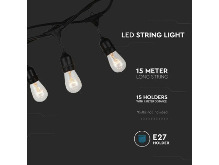 SKU 3673 VT-713 V-TAC Catenaria LED 15m per 15 Lampadine E27 Nera IP65