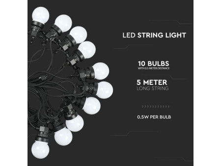 SKU 7437 VT-70510 V-TAC Catenaria LED 5m con 10 Lampadine 5W con Schuko Bianca 6000K IP44