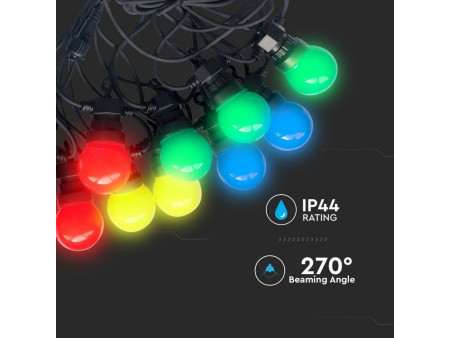 SKU 7438 VT-71020 V-TAC Catenaria LED 10m con 20 Lampadine RGB 10W con Schuko Nera IP44