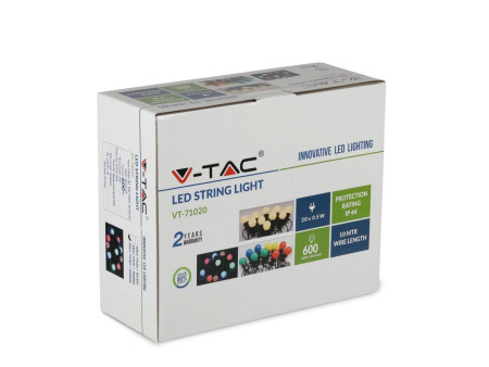 SKU 7440 VT-71020 V-TAC Catenaria LED 10m con 20 Lampadine 10W con Schuko Bianca 6000K IP44