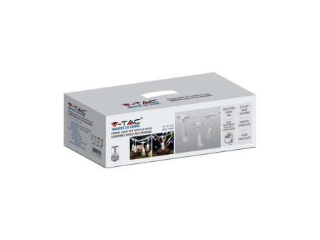 SKU 7699 VT-713 V-TAC Catenaria LED 15m per 15 Lampadine E27 (max 40W) con Presa e Spina Bianca IP65