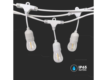 SKU 7699 VT-713 V-TAC Catenaria LED 15m per 15 Lampadine E27 (max 40W) con Presa e Spina Bianca IP65