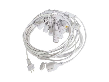 SKU 7699 VT-713 V-TAC Catenaria LED 15m per 15 Lampadine E27 (max 40W) con Presa e Spina Bianca IP65